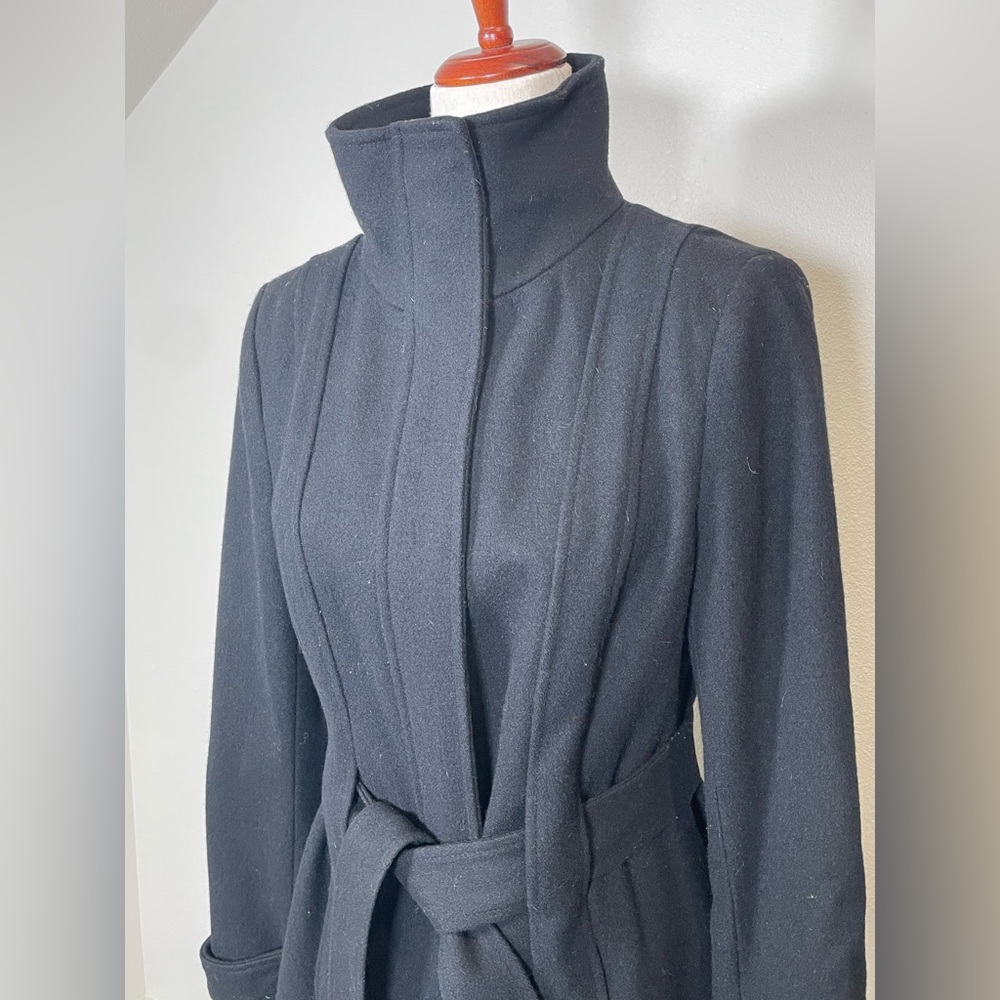 Beautiful Calvin Klein Wool Tie Waist Dress Coat Black Size 6 - Picture 5 of 16
